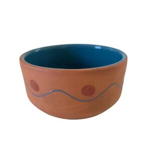 Handmade Terracotta Ceramic Bowl Blue Glazed Interior Artisan Boho Rustic Small